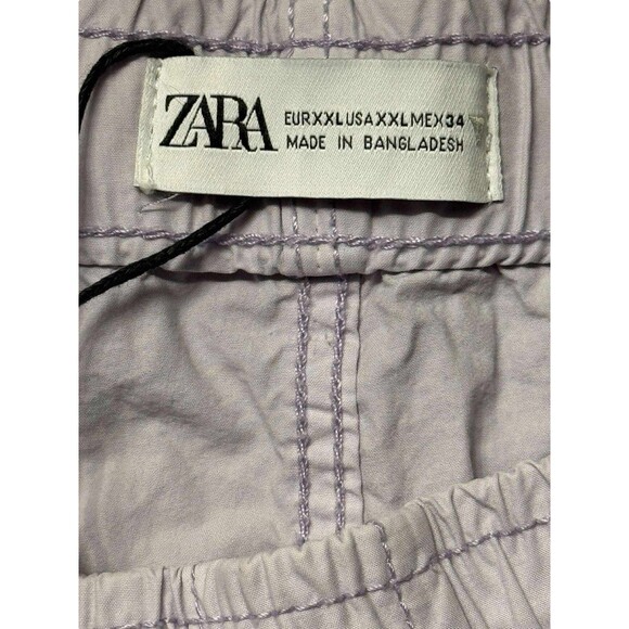 Zara Women’s Pants XXL Purple Cotton Parachute Cargo Drawstring Waist Relaxed - Picture 4 of 9